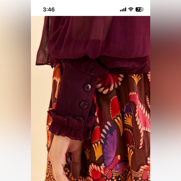 FARM RIO Burgundy Ruffle High Neck Blouse NWOT S - Picture 9 of 15